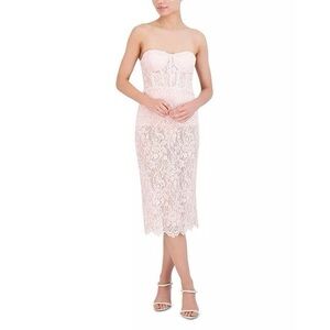 BCBGMAXAZRIA Cradle Pink Strapless Sweetheart Lace Midi Dress — NWT Sz 8